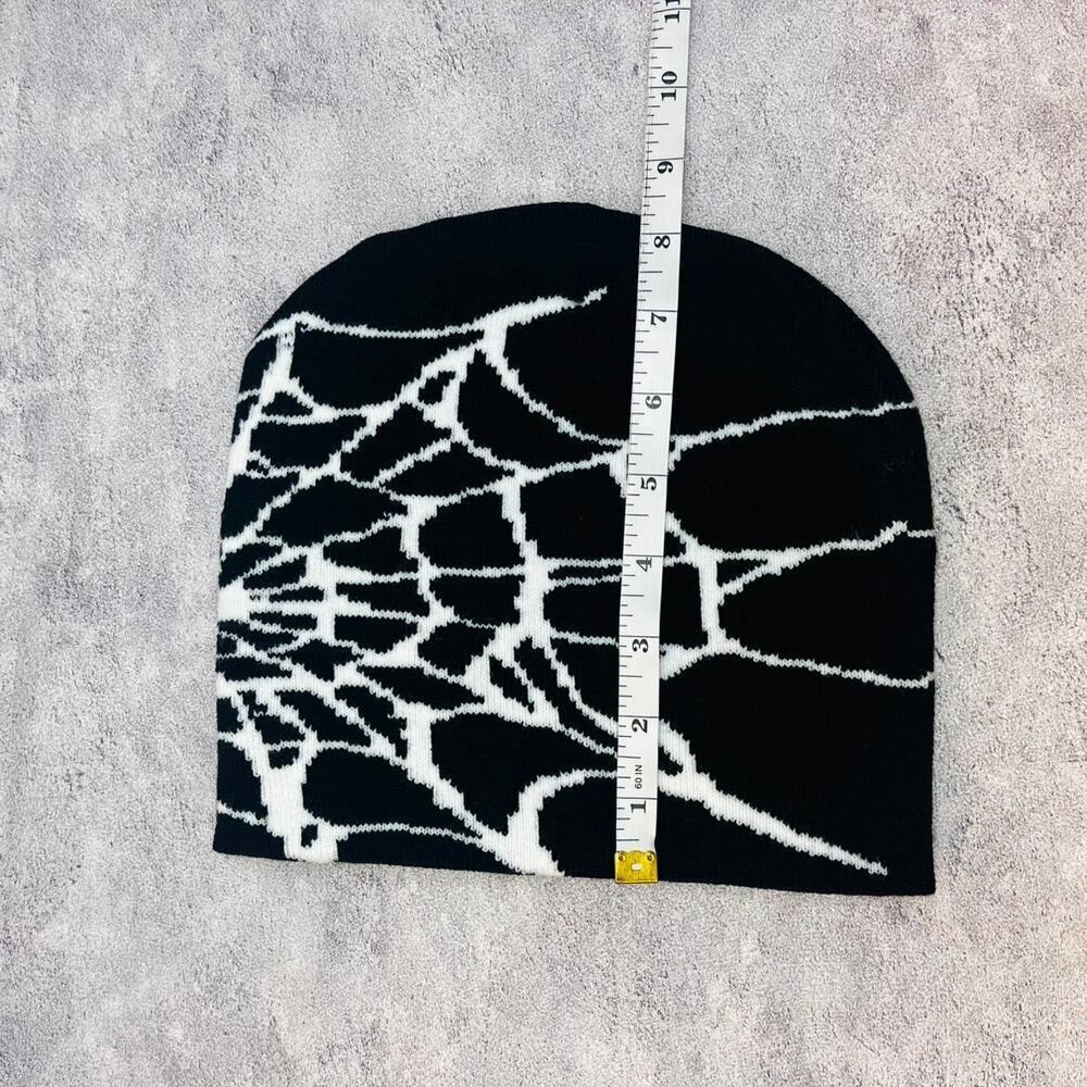 y2k 2000s black & white grunge gothic spiderweb beanie - Picture 6 of 6